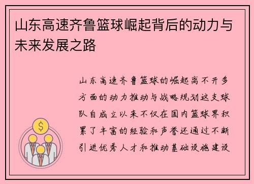 山东高速齐鲁篮球崛起背后的动力与未来发展之路